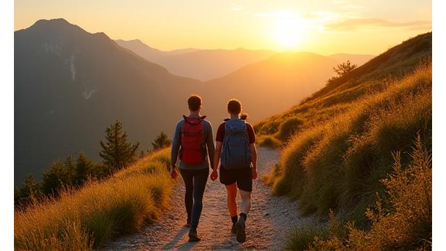 Randonneurs sur un sentier de montagne ensoleillé